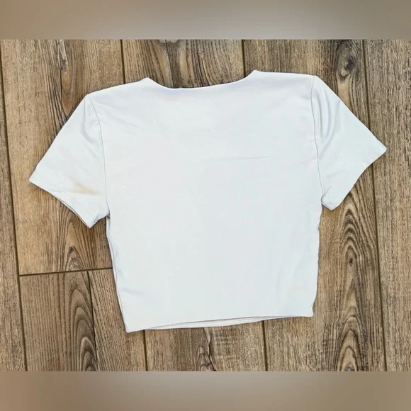 Babaton Aritzia Grey Cropped Short Sleeve Top Stretch Nylon Size S Minimalist - Picture 3 of 7